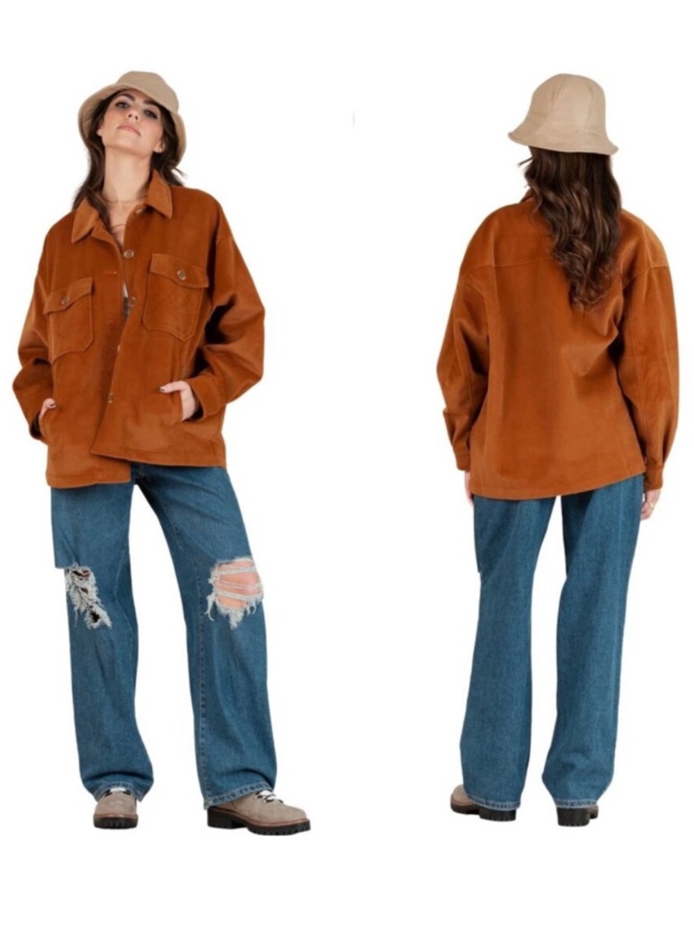 Lucca Couture Haines Solid Faux Suede Shacket NWT in Spice Small